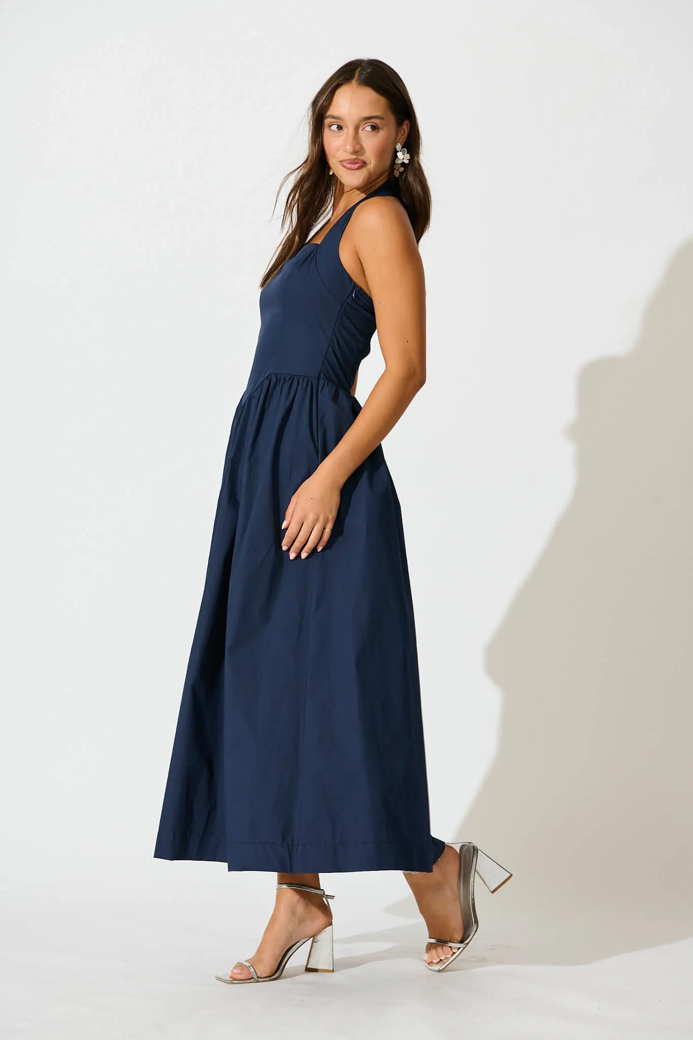 Navy Cotton Halter Maxi Dress