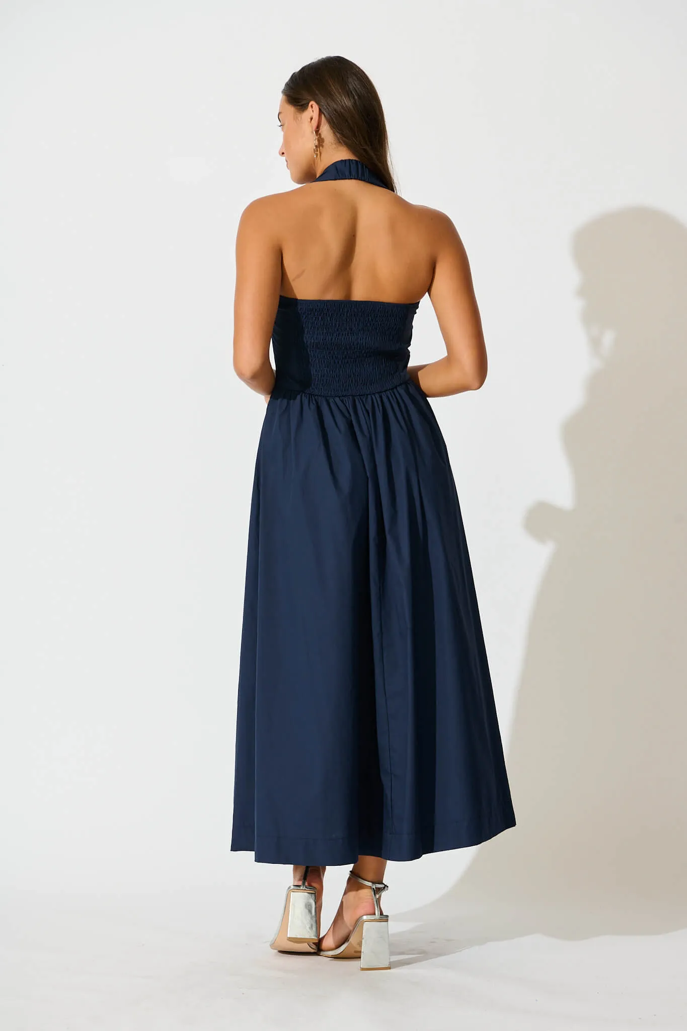 Navy Cotton Halter Maxi Dress
