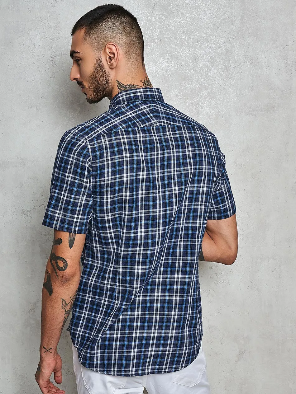 NAVY WHITE MELANGE CHECK - S/S