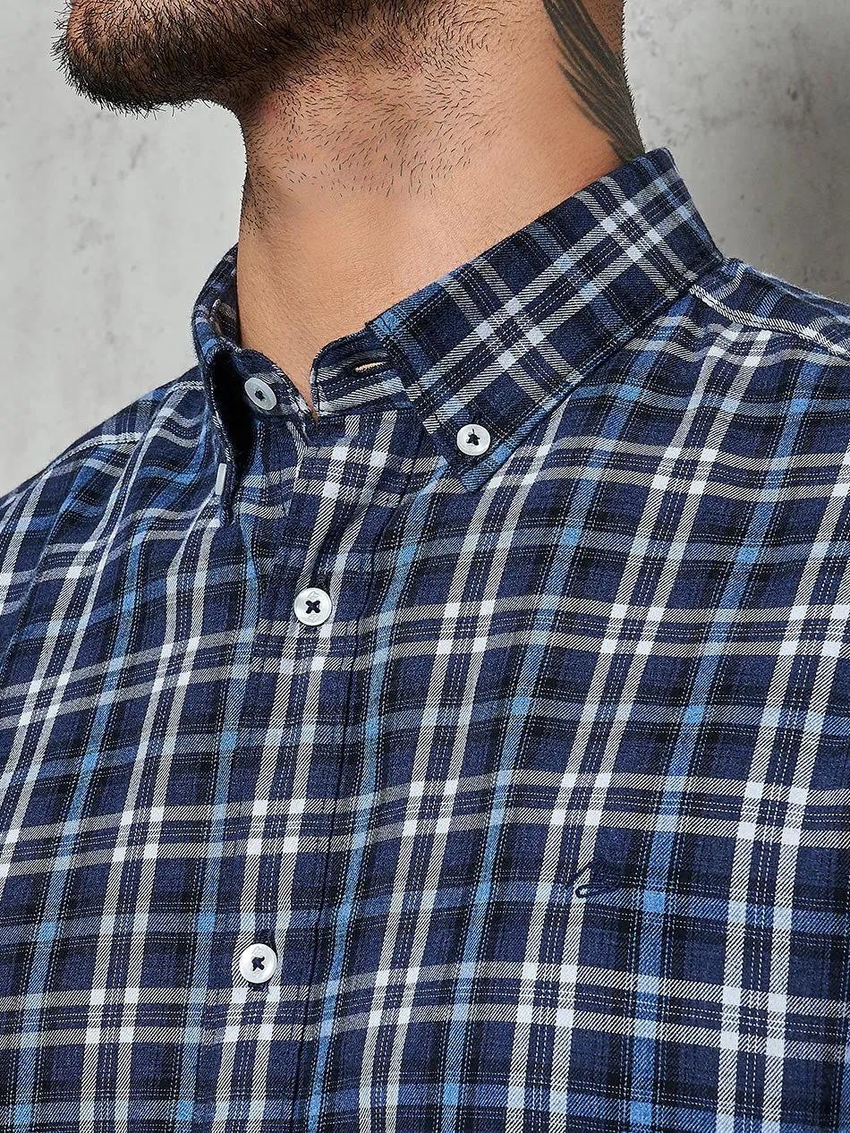 NAVY WHITE MELANGE CHECK - S/S