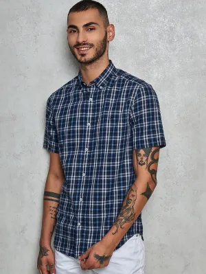 NAVY WHITE MELANGE CHECK - S/S