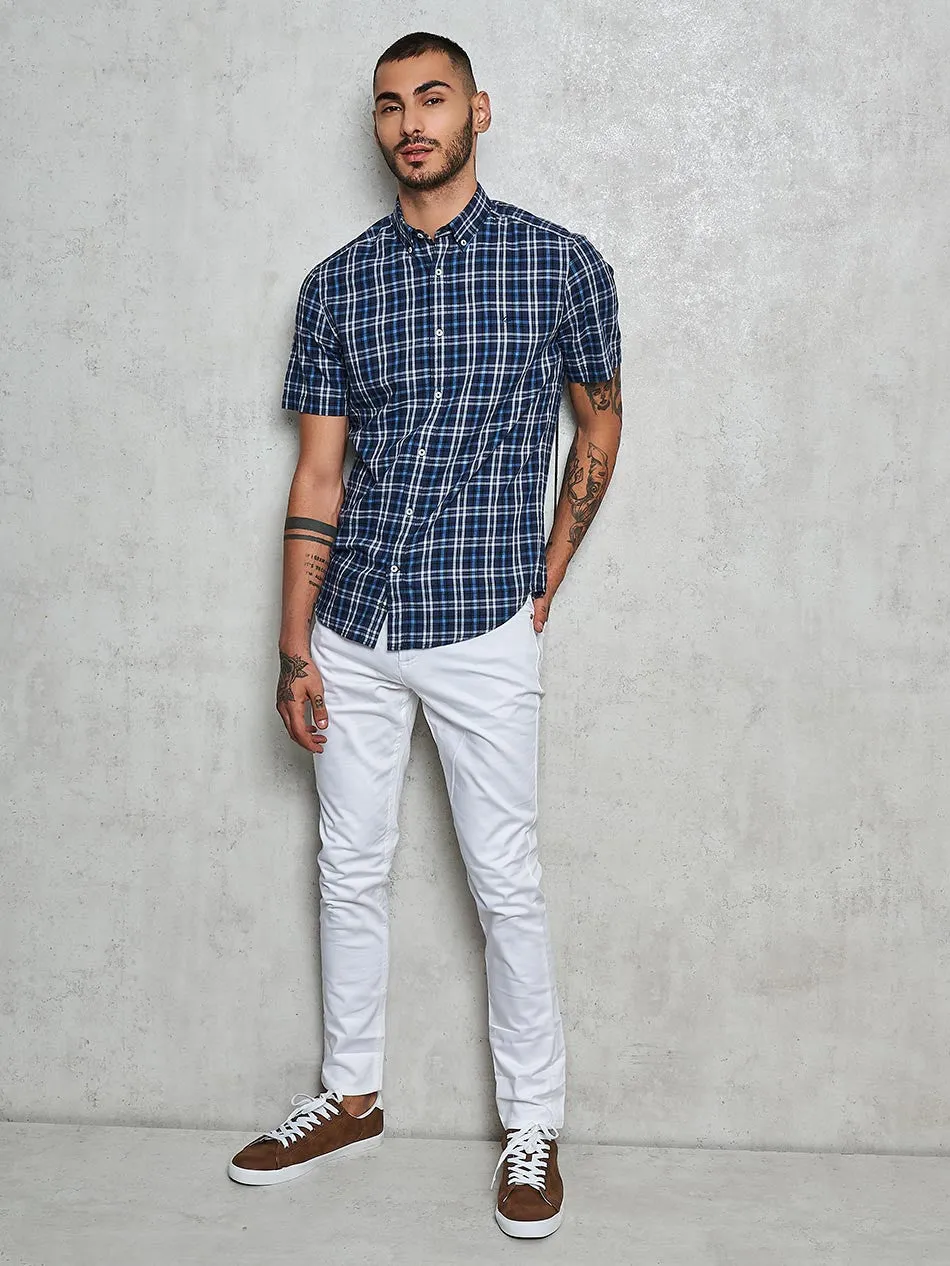 NAVY WHITE MELANGE CHECK - S/S