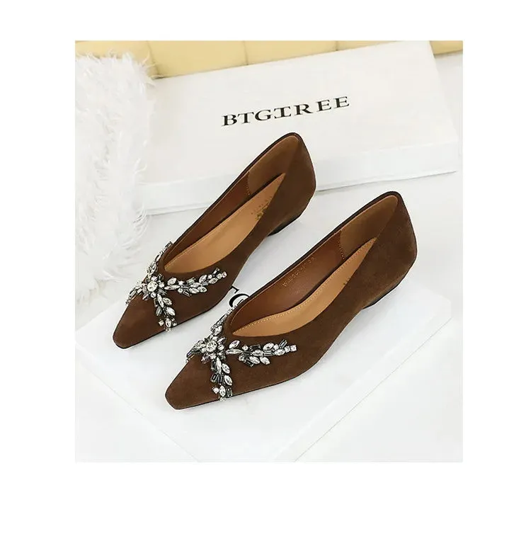 New Spring Crystal Women Mary Jane Shoes Fashion Shallow Slip on Elegant Party Dress Low Heel Shoes
