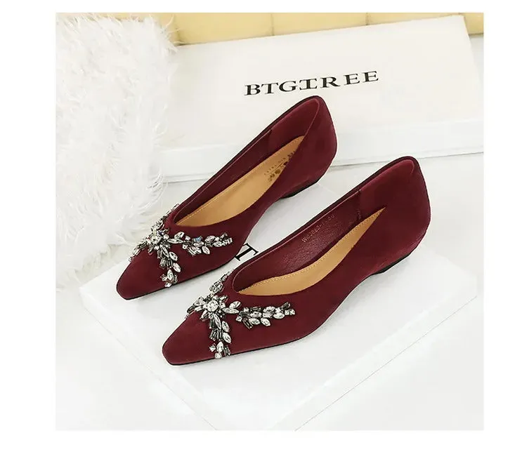 New Spring Crystal Women Mary Jane Shoes Fashion Shallow Slip on Elegant Party Dress Low Heel Shoes
