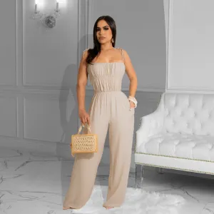 Noelle Sleeveless Smocked Cutout Wide Leg Jumpsuit
