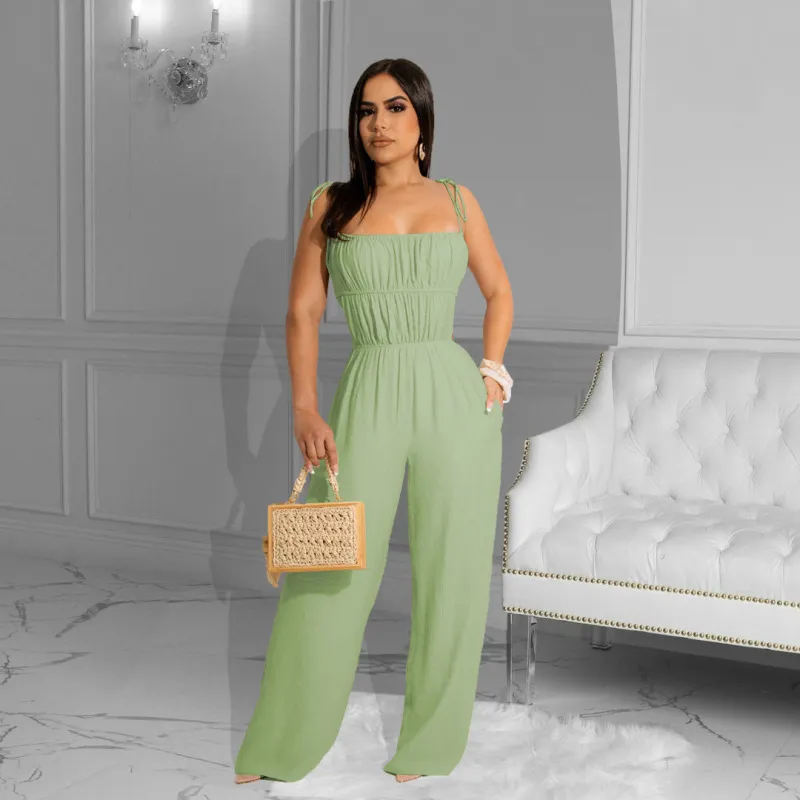 Noelle Sleeveless Smocked Cutout Wide Leg Jumpsuit