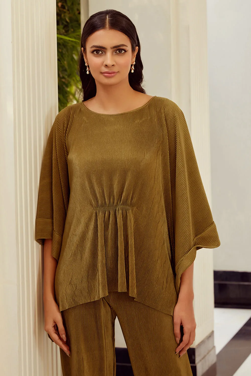 Olive Pleated Co-Ord Set
