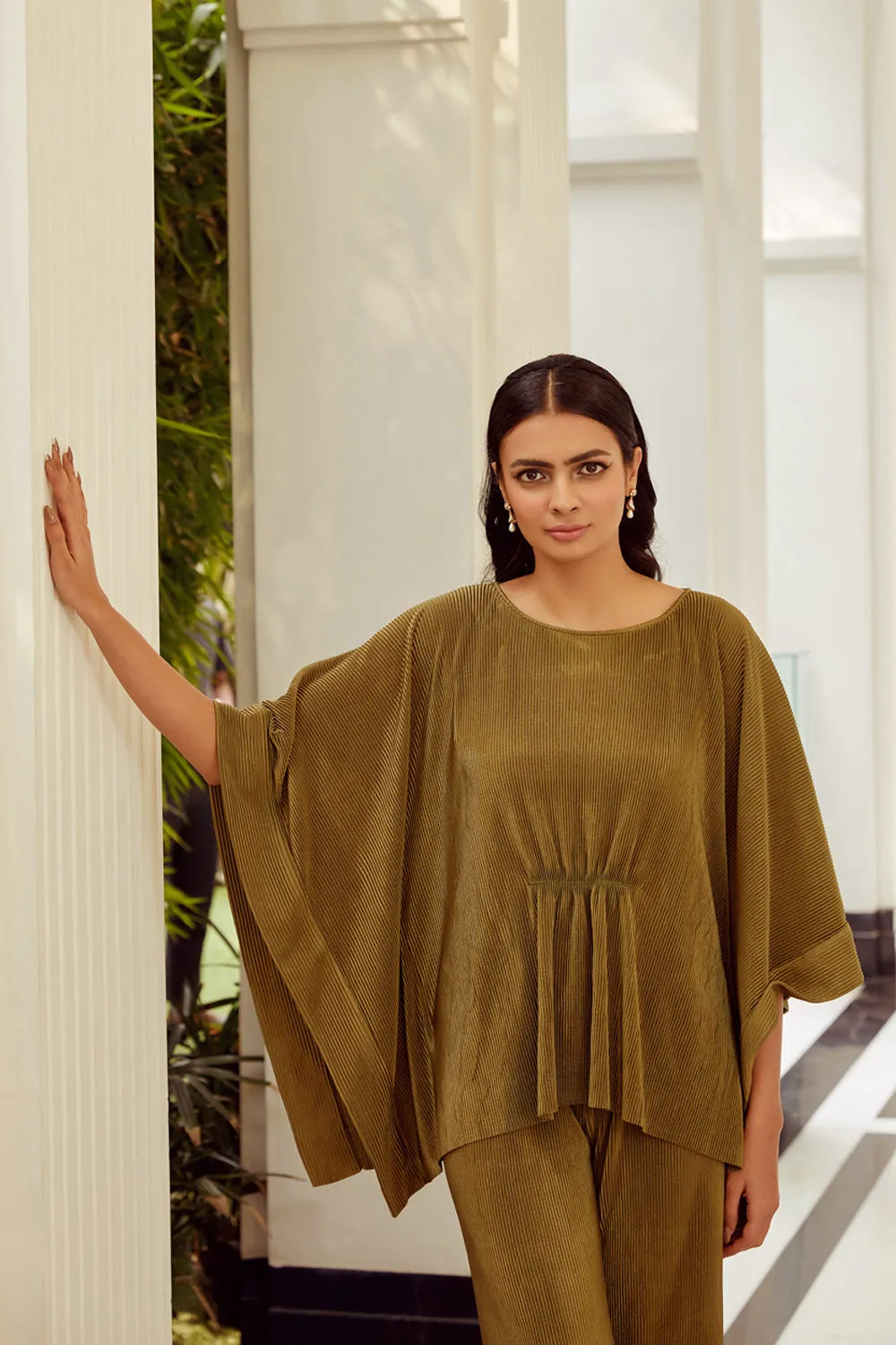 Olive Pleated Co-Ord Set