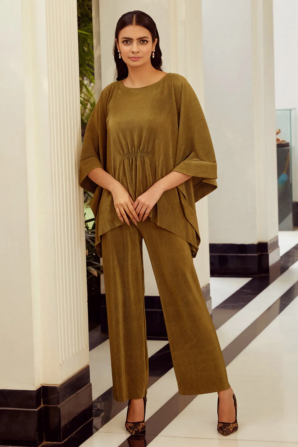 Olive Pleated Co-Ord Set