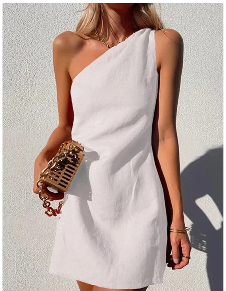 One-Shoulder Linen Mini Dress | Lightweight & Chic | Elegant Summer Style