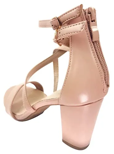 Over the Toe Strap Ankle Wrap Strap Heel Open Toe Block Heel Criss Cross Low, Black, 9