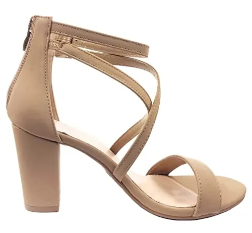 Over the Toe Strap Ankle Wrap Strap Heel Open Toe Block Heel Criss Cross Low, Black, 9