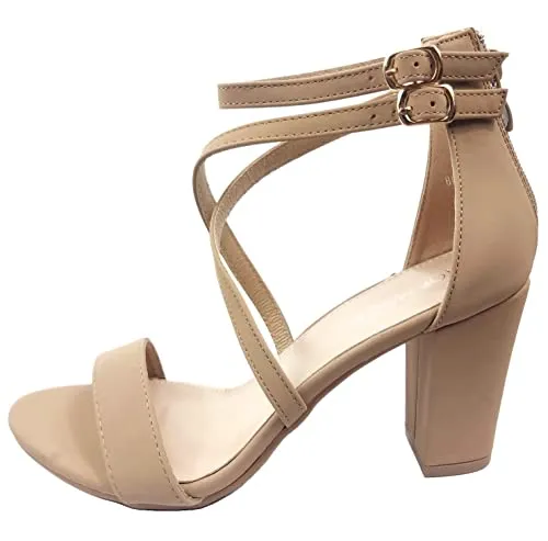 Over the Toe Strap Ankle Wrap Strap Heel Open Toe Block Heel Criss Cross Low, Black, 9