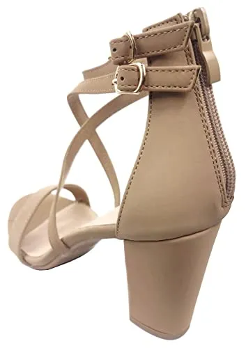 Over the Toe Strap Ankle Wrap Strap Heel Open Toe Block Heel Criss Cross Low, Black, 9