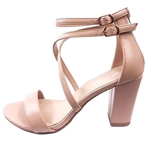 Over the Toe Strap Ankle Wrap Strap Heel Open Toe Block Heel Criss Cross Low, Black, 9