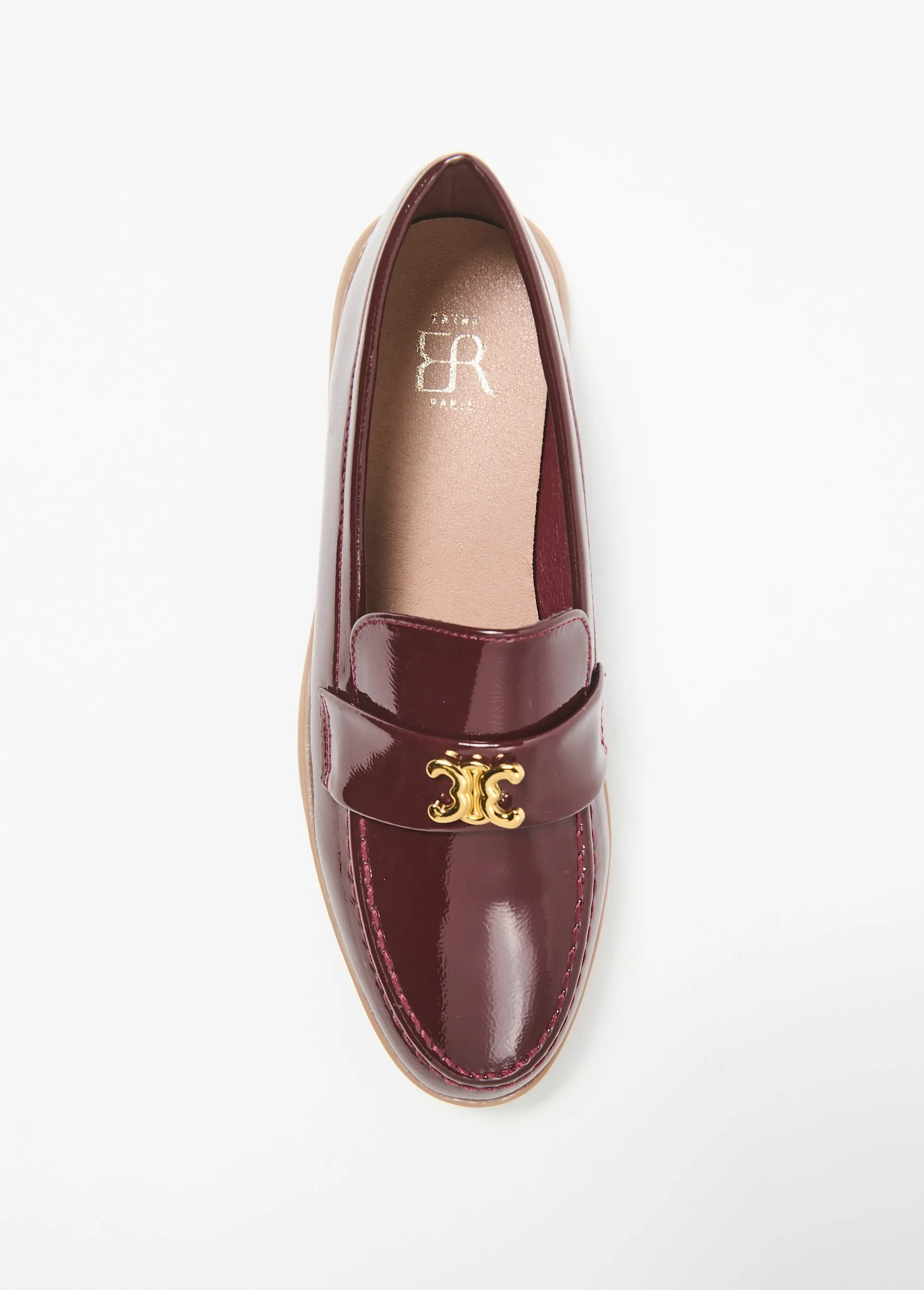 Patent leather loafers with fancy tab