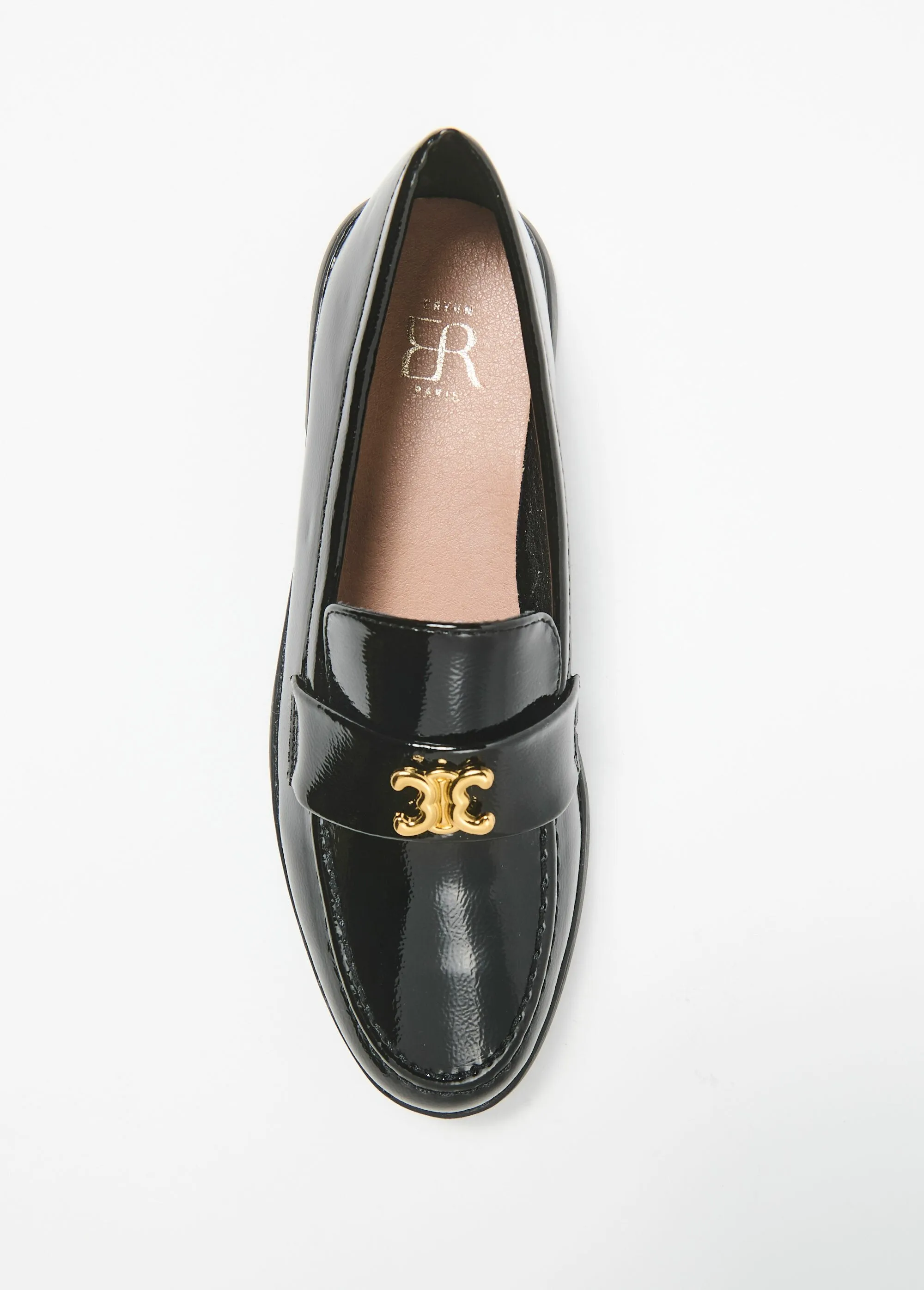 Patent leather loafers with fancy tab