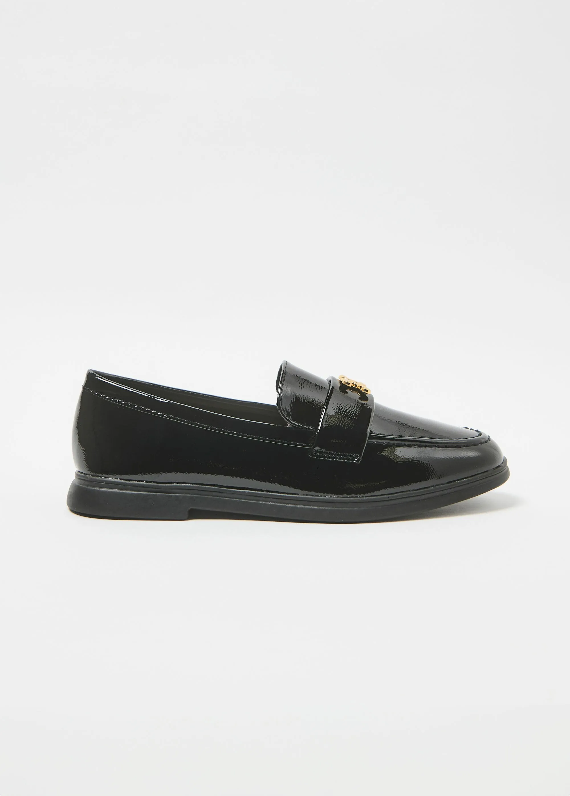 Patent leather loafers with fancy tab