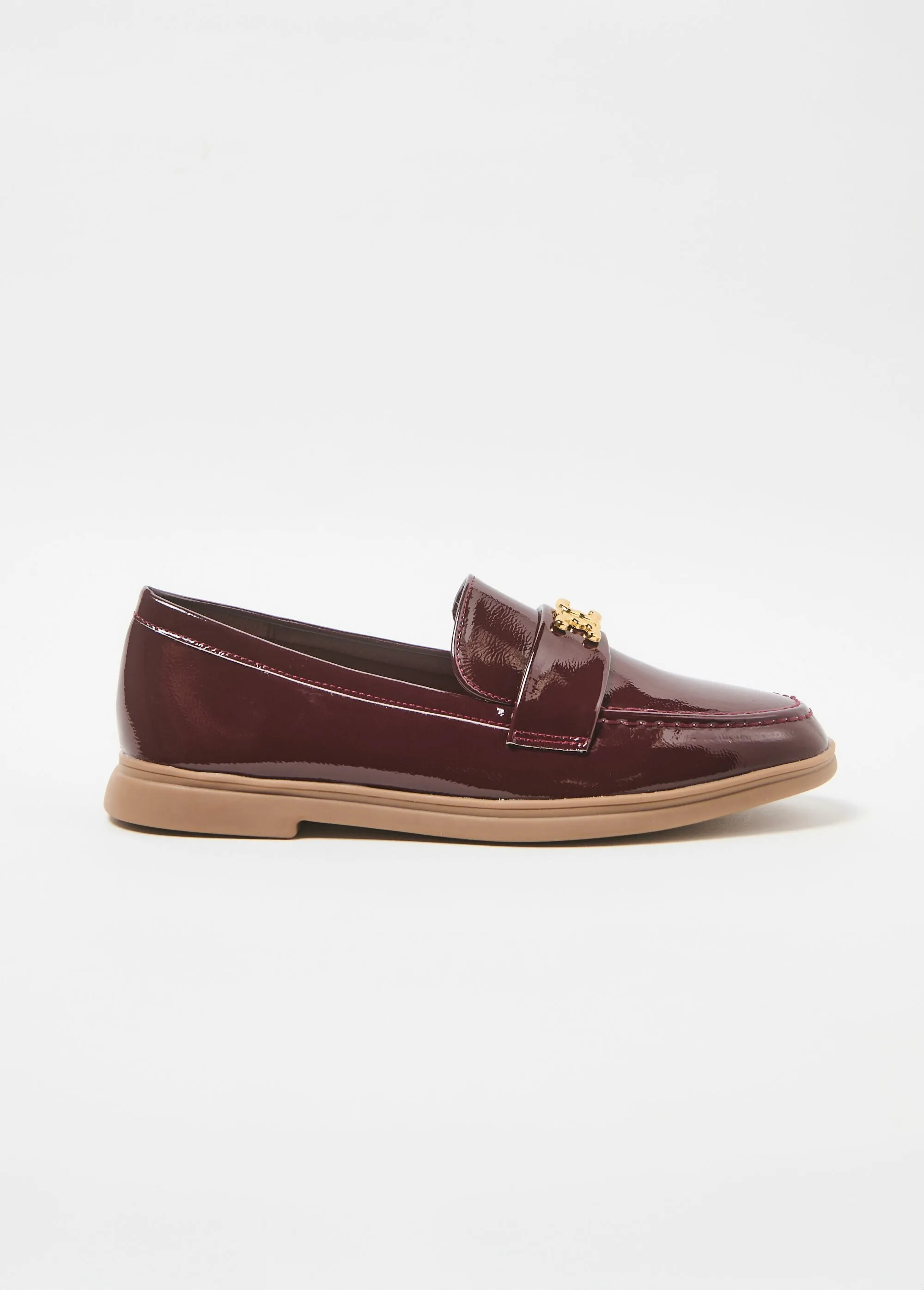 Patent leather loafers with fancy tab