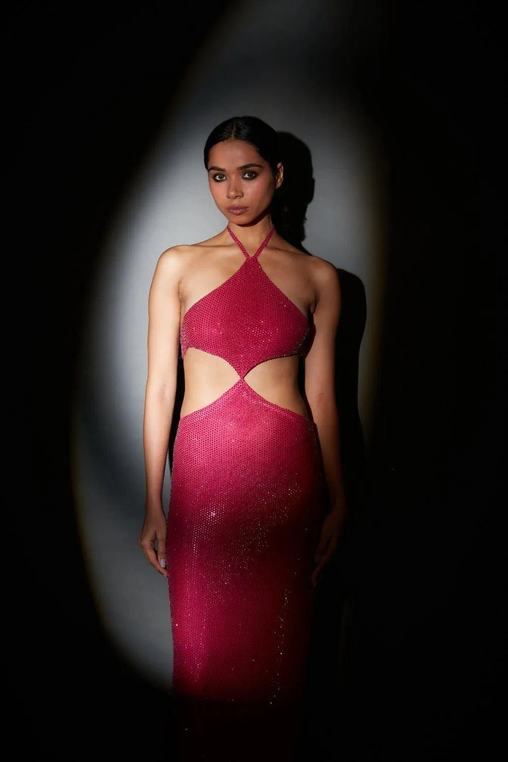 Pink Net Crystal Embellished Gown