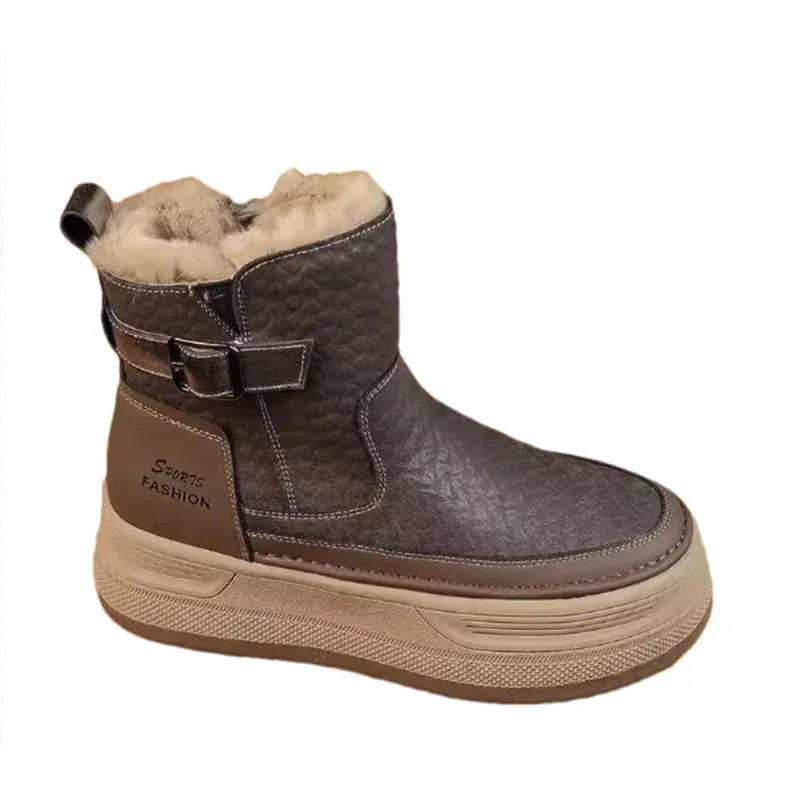 Platform Women Fur Snow Ankle Boots Flats Leather Short Plush Cotton Shoes Trend Fashion Sneakers Warm New Cozy Mujer Goth Botas