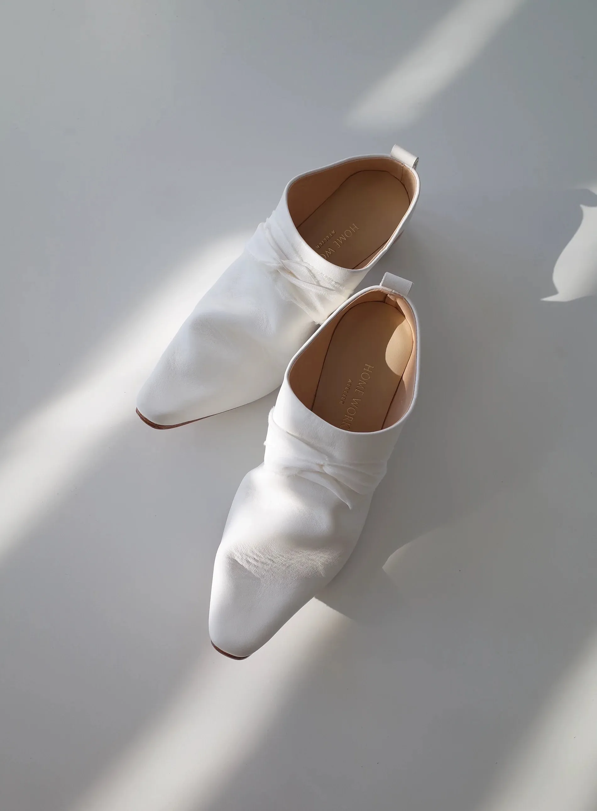 Pleated Leather Mules with Wooden Heel