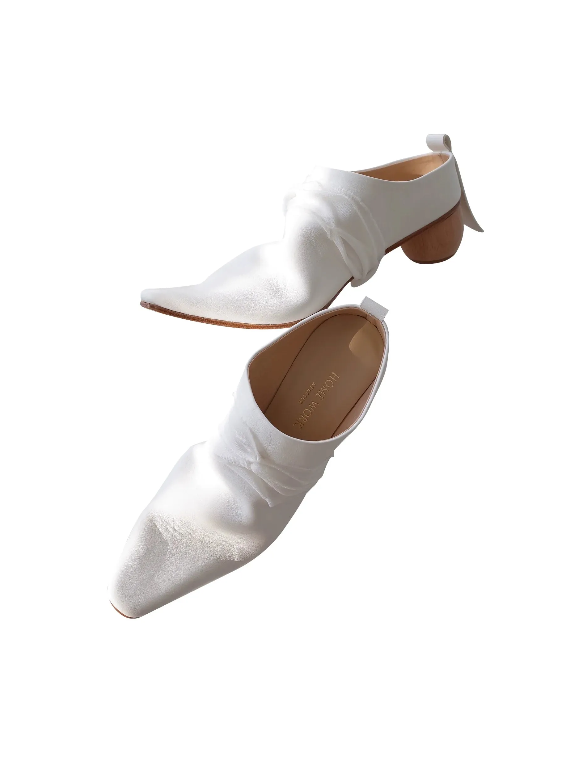 Pleated Leather Mules with Wooden Heel