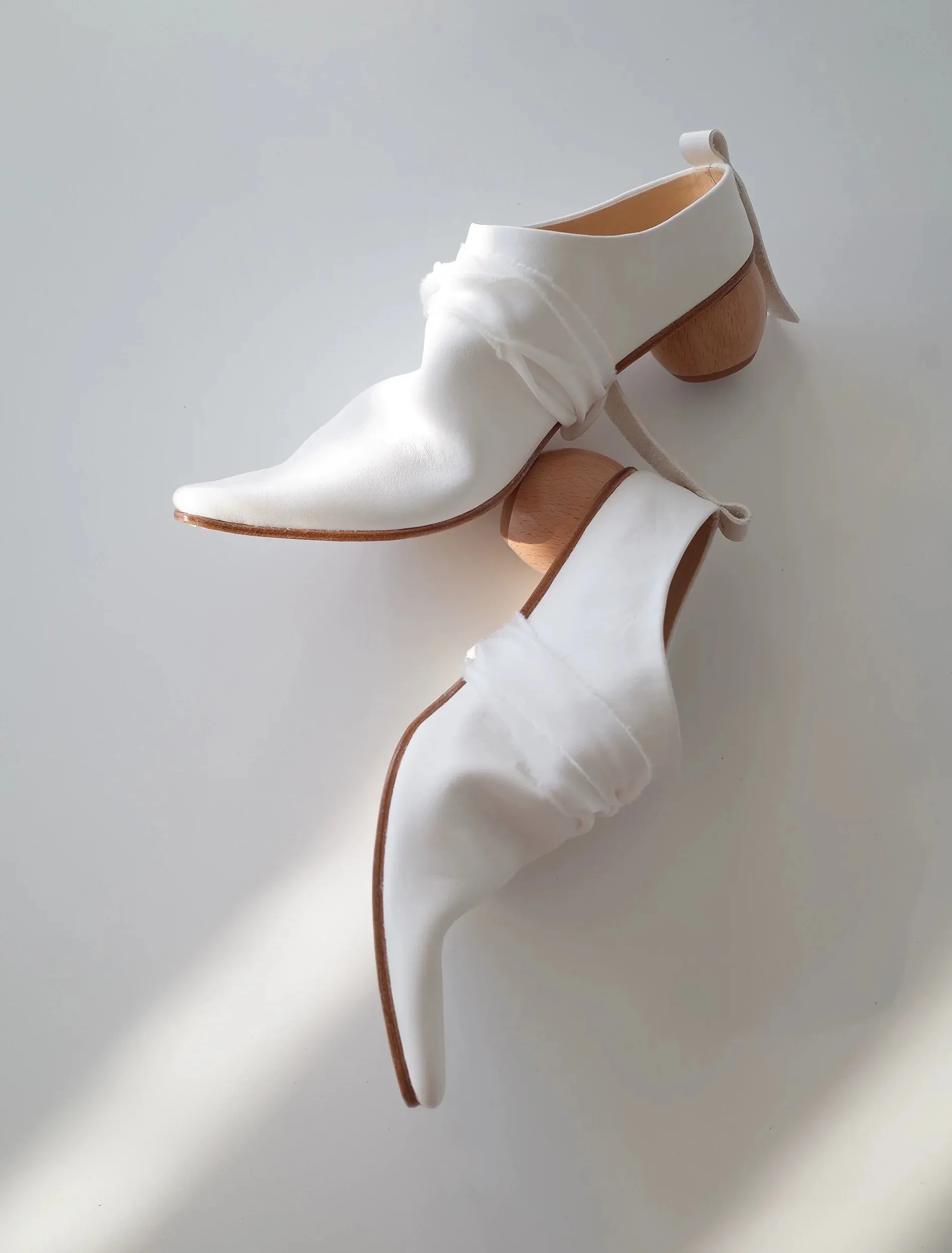 Pleated Leather Mules with Wooden Heel