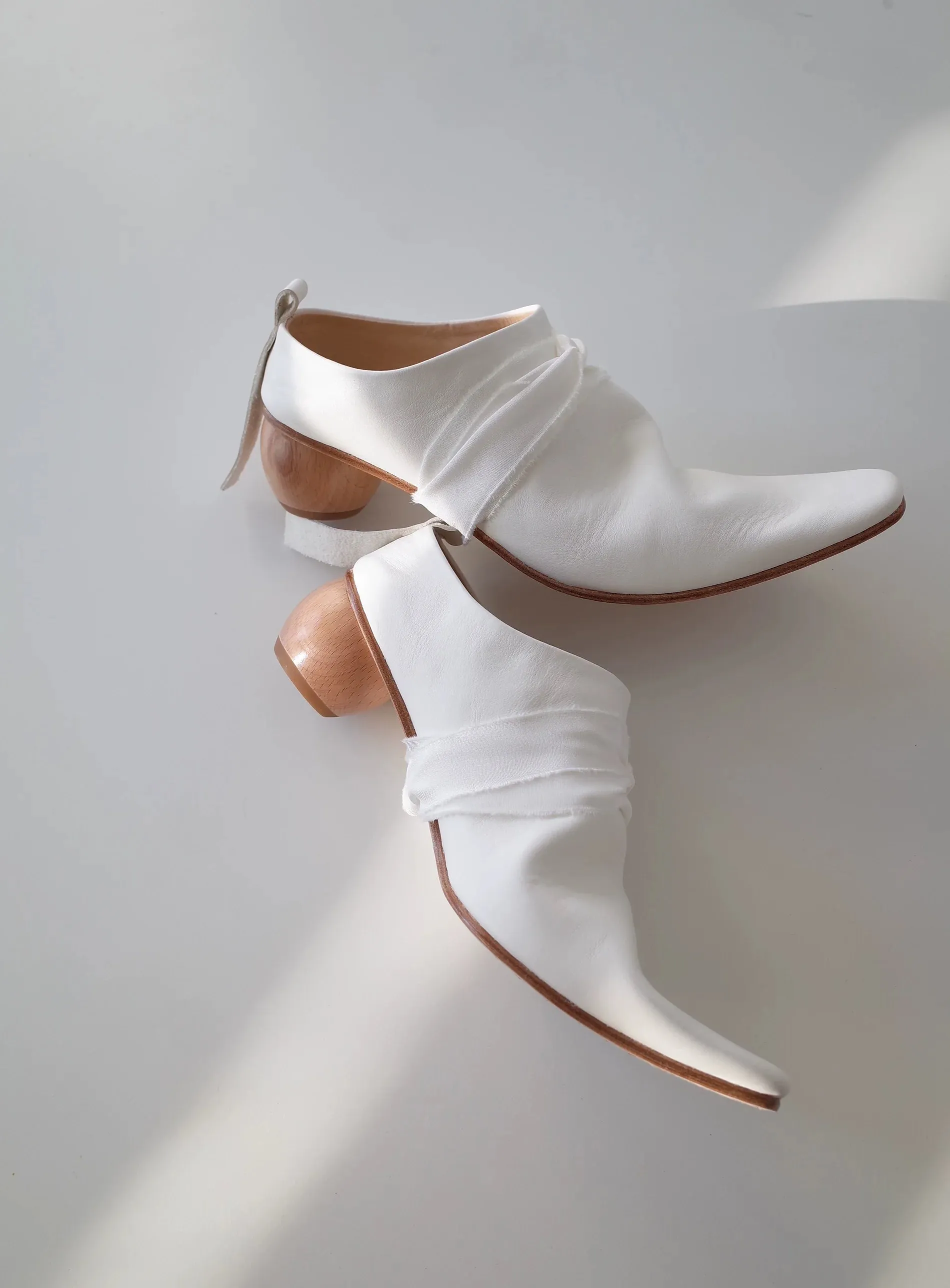 Pleated Leather Mules with Wooden Heel