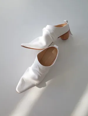 Pleated Leather Mules with Wooden Heel