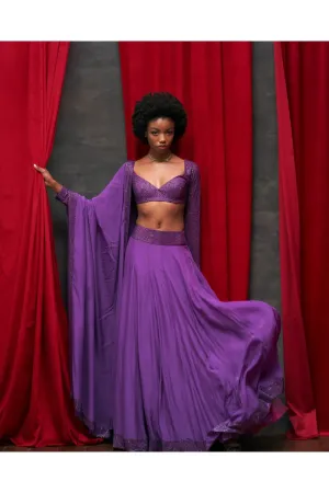 Purple Flat Chiffon Lehenga Set