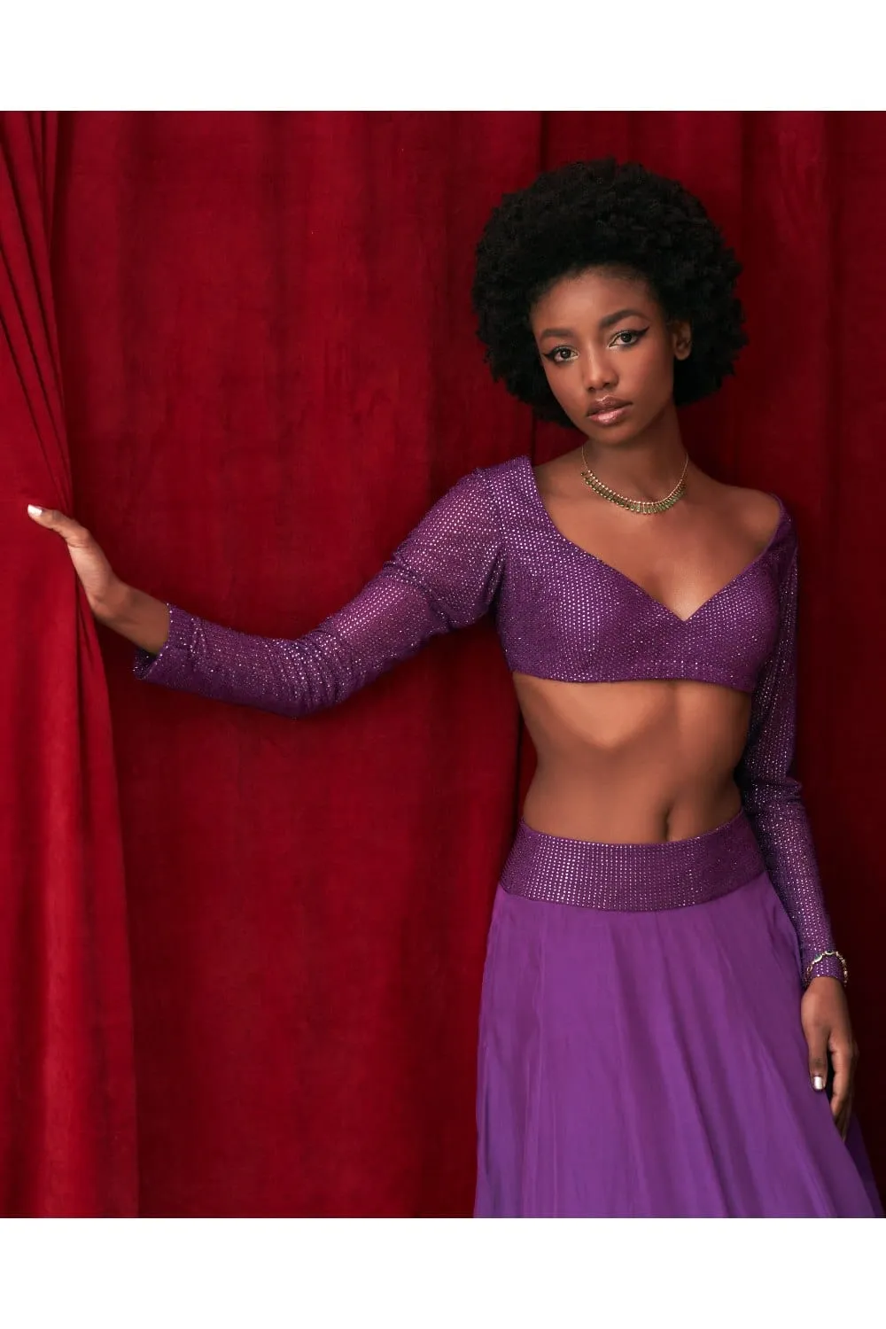 Purple Flat Chiffon Lehenga Set