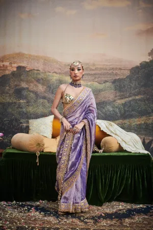 Purple Tissue Ghungroo Embellished Saree Set