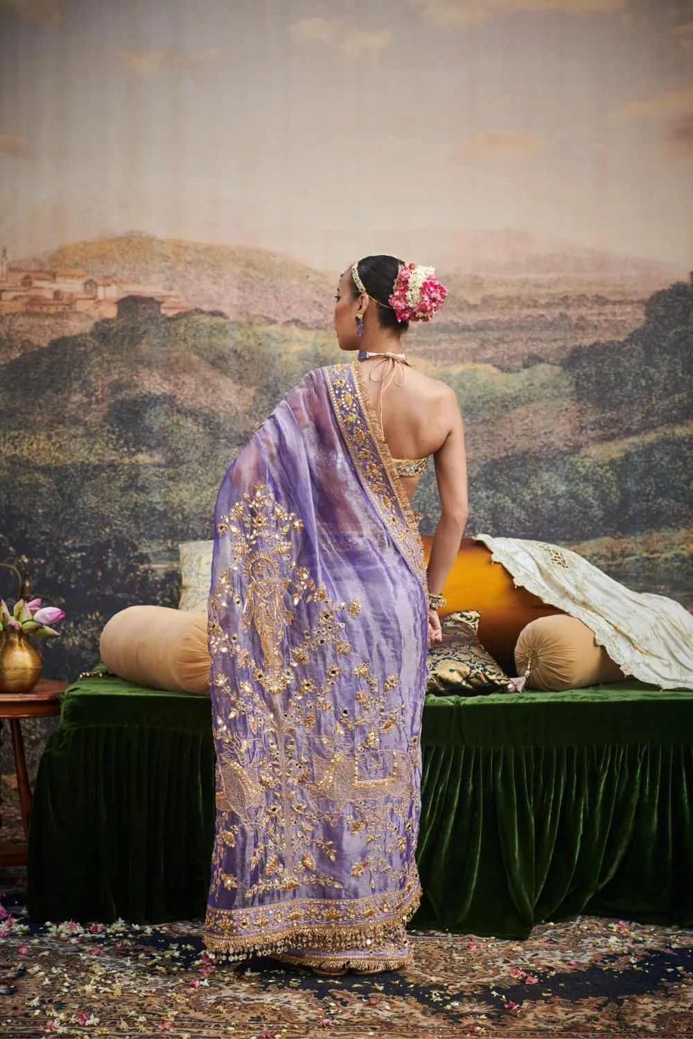 Purple Tissue Ghungroo Embellished Saree Set