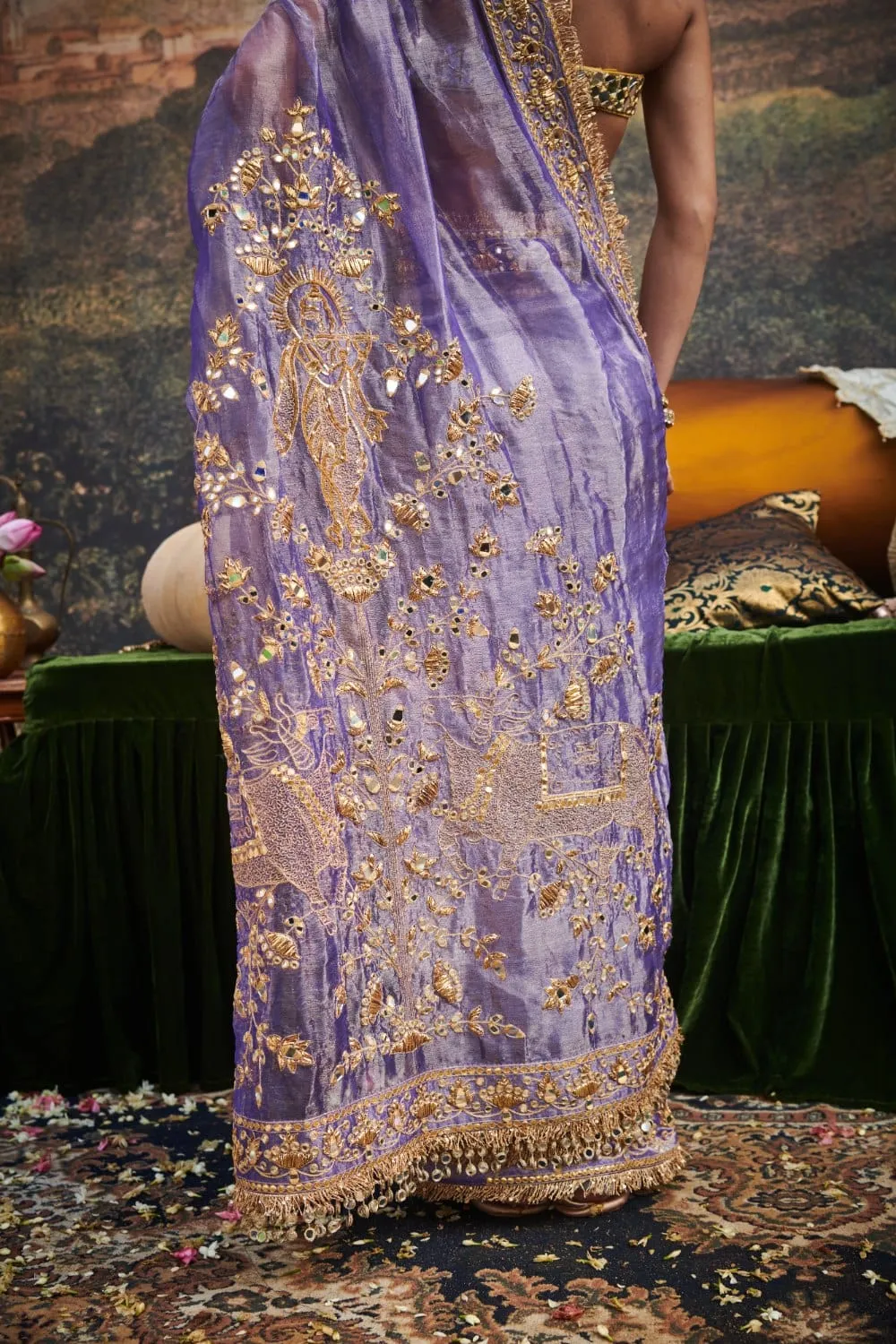 Purple Tissue Ghungroo Embellished Saree Set