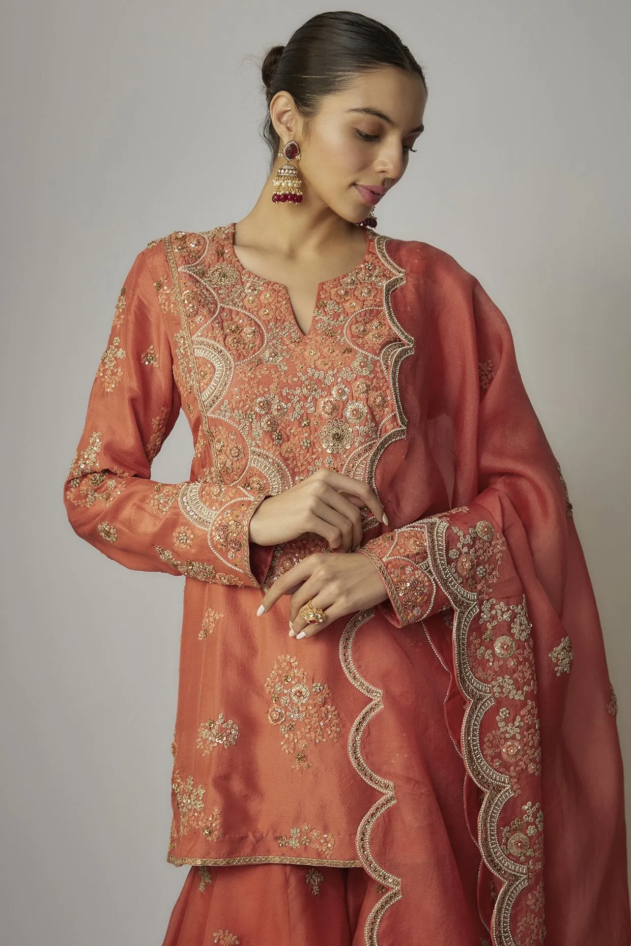 Red Organza Dori Embroidered Sharara Set