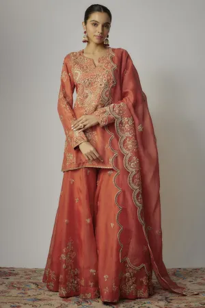Red Organza Dori Embroidered Sharara Set