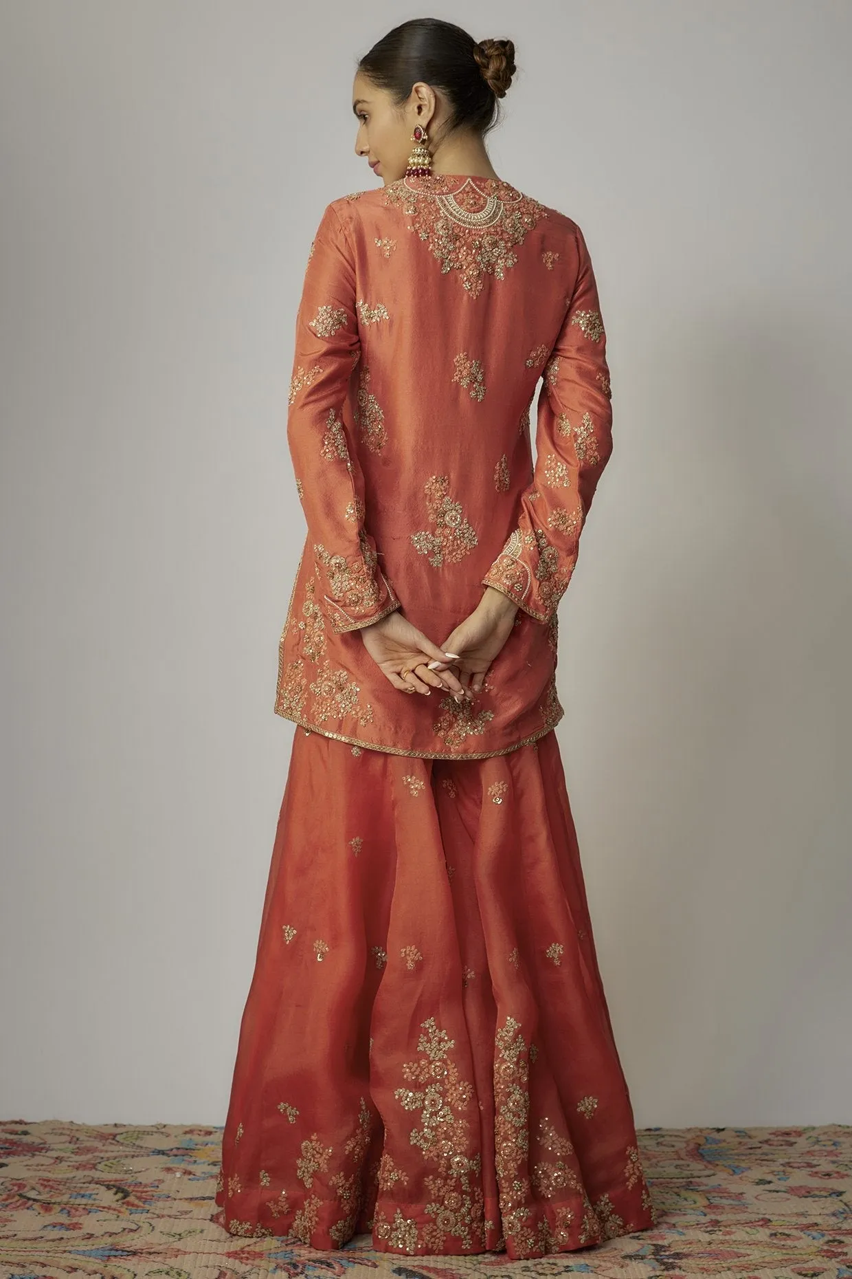Red Organza Dori Embroidered Sharara Set