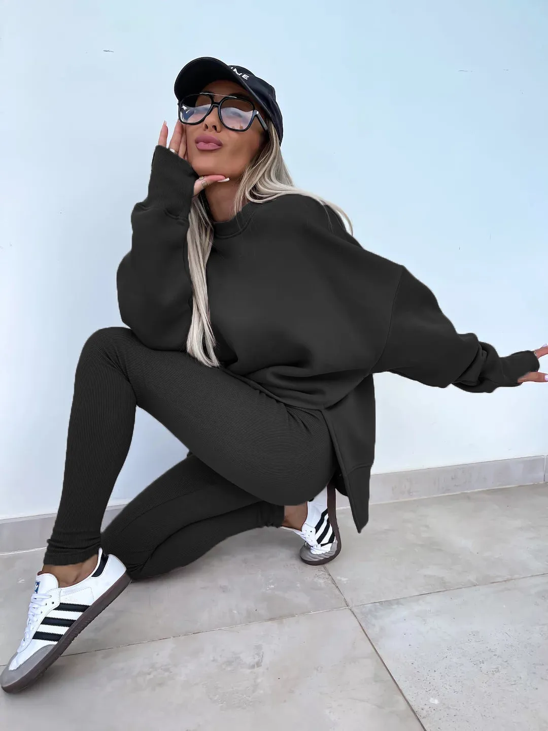 Relaxed Chic Long Sleeve Top and Leggings Two-Piece Set