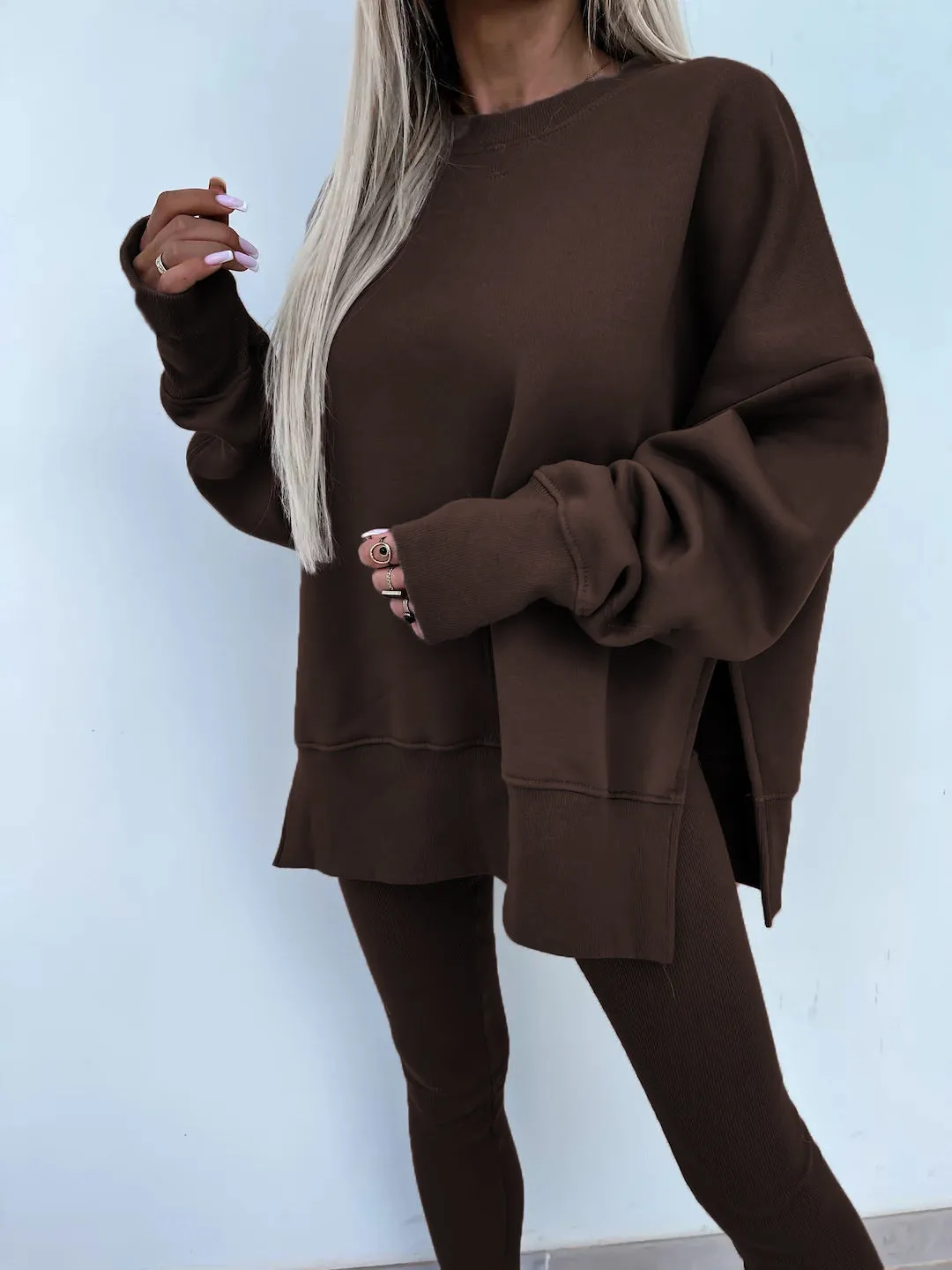 Relaxed Chic Long Sleeve Top and Leggings Two-Piece Set