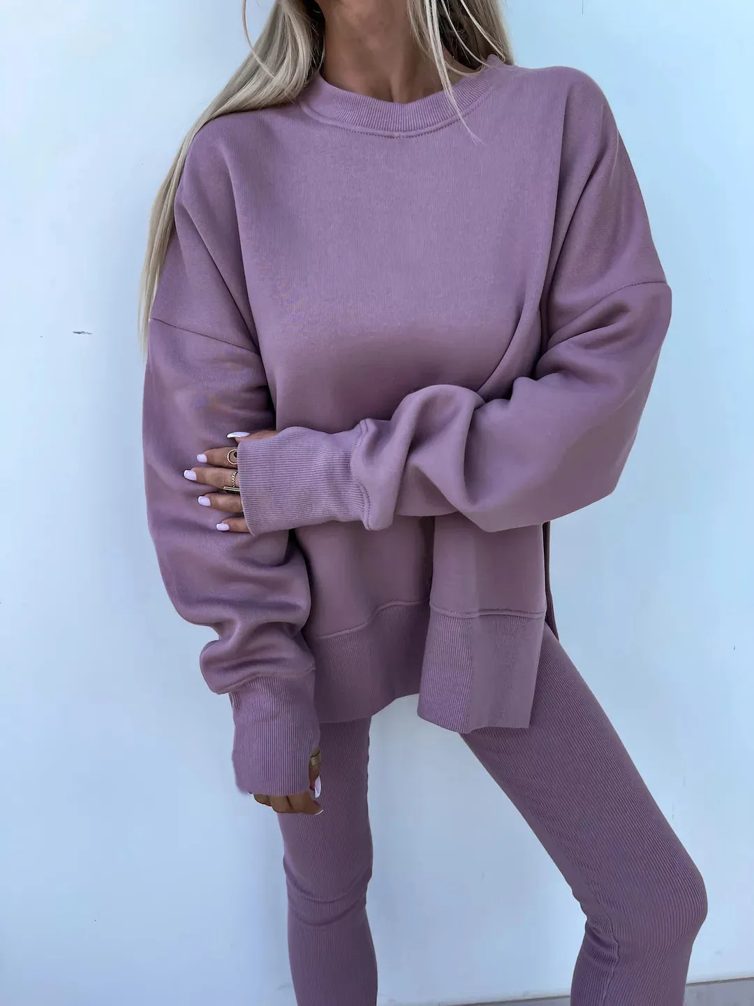 Relaxed Chic Long Sleeve Top and Leggings Two-Piece Set