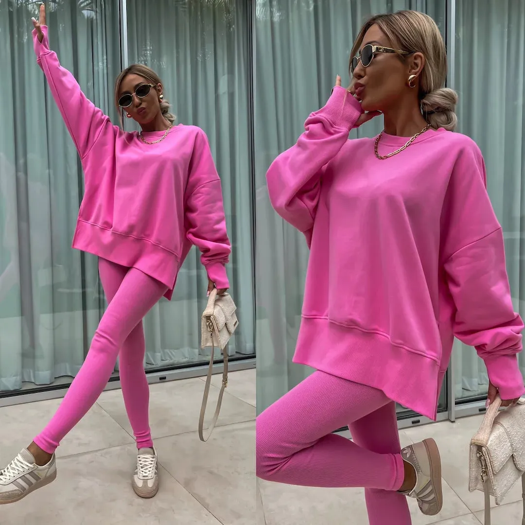 Relaxed Chic Long Sleeve Top and Leggings Two-Piece Set