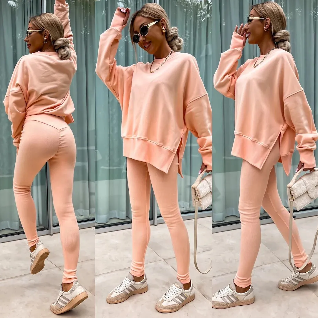 Relaxed Chic Long Sleeve Top and Leggings Two-Piece Set