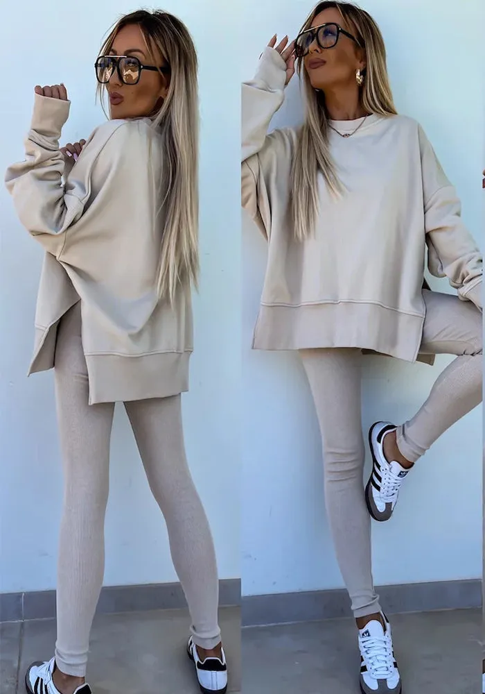 Relaxed Chic Long Sleeve Top and Leggings Two-Piece Set
