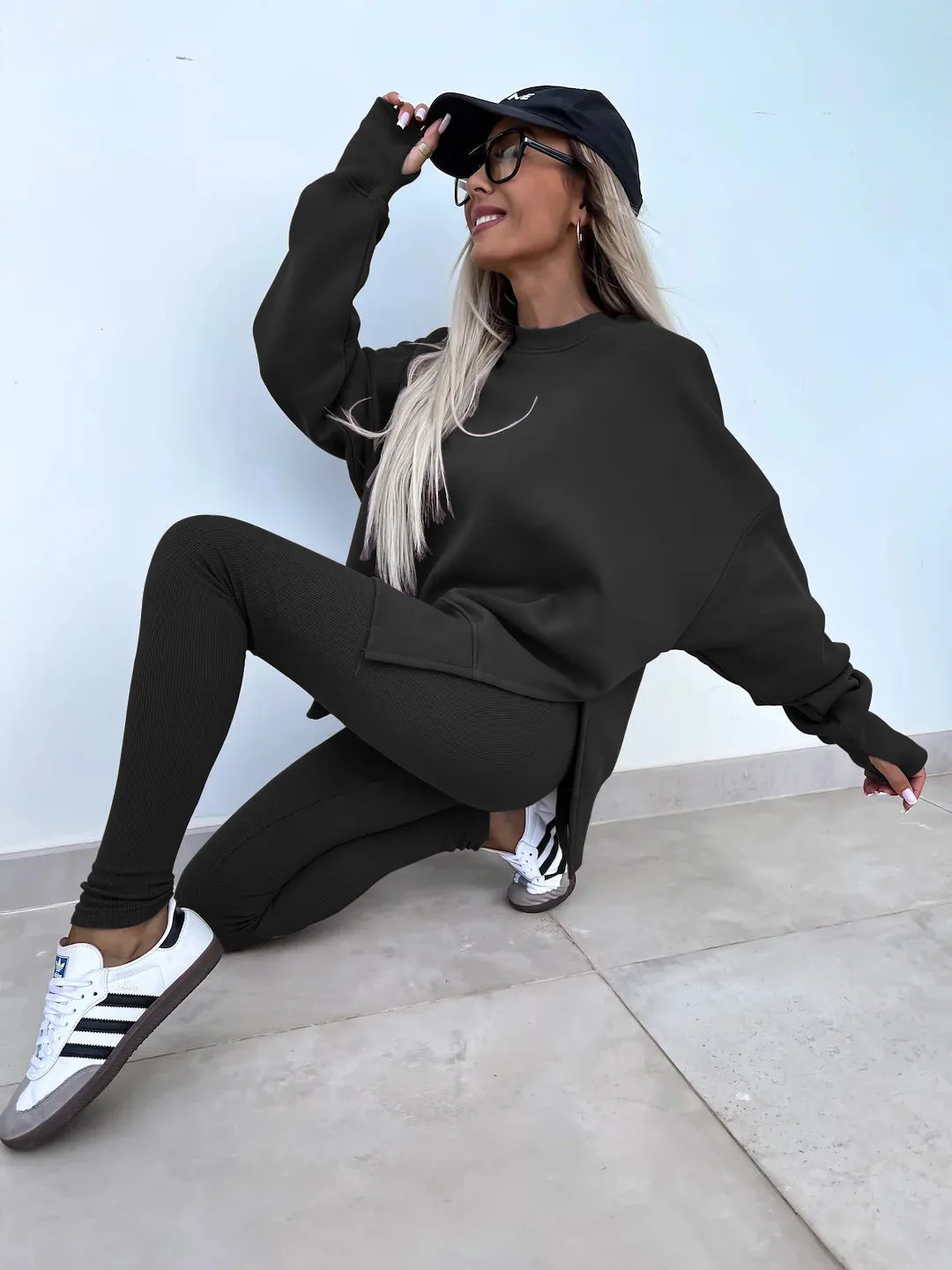 Relaxed Chic Long Sleeve Top and Leggings Two-Piece Set