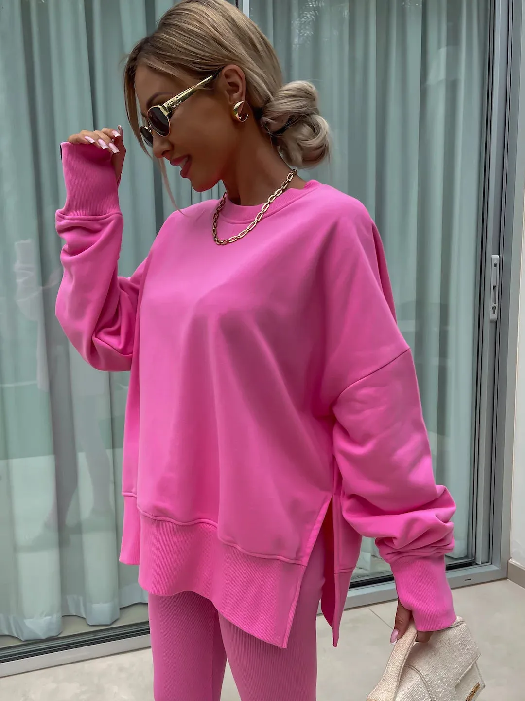 Relaxed Chic Long Sleeve Top and Leggings Two-Piece Set