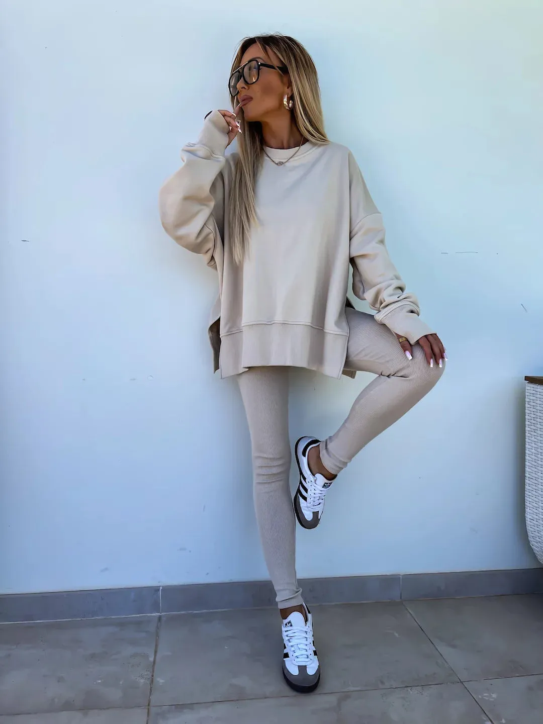 Relaxed Chic Long Sleeve Top and Leggings Two-Piece Set