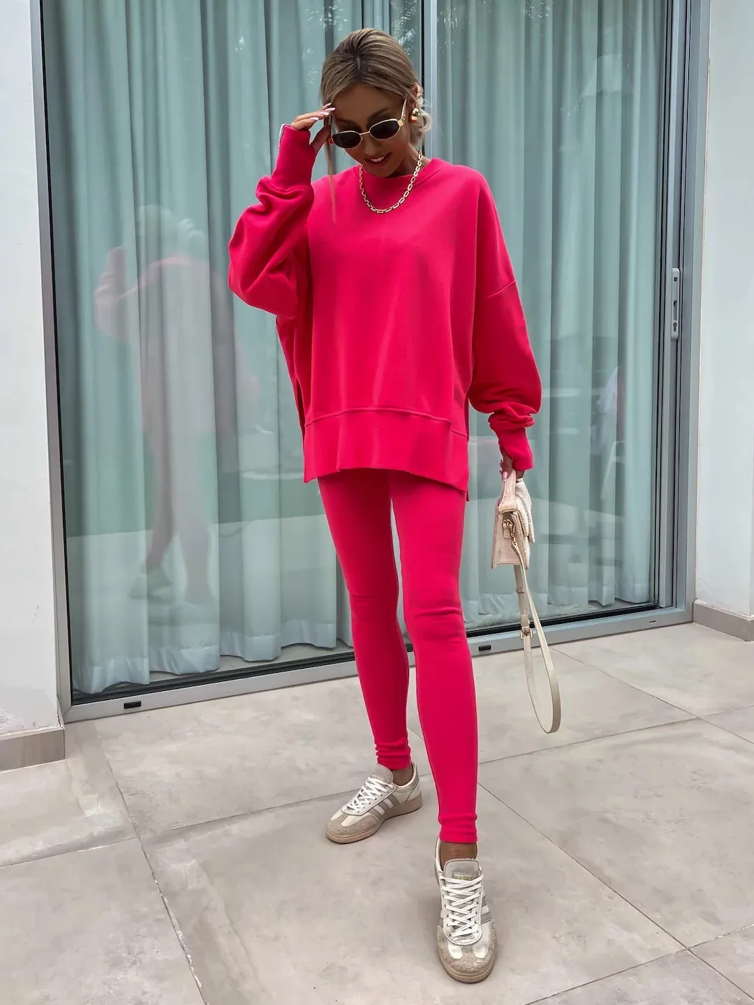 Relaxed Chic Long Sleeve Top and Leggings Two-Piece Set