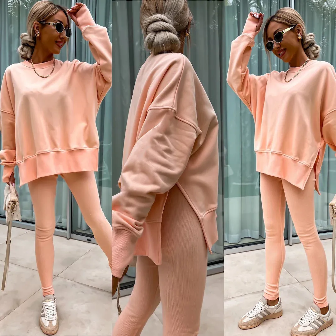 Relaxed Chic Long Sleeve Top and Leggings Two-Piece Set
