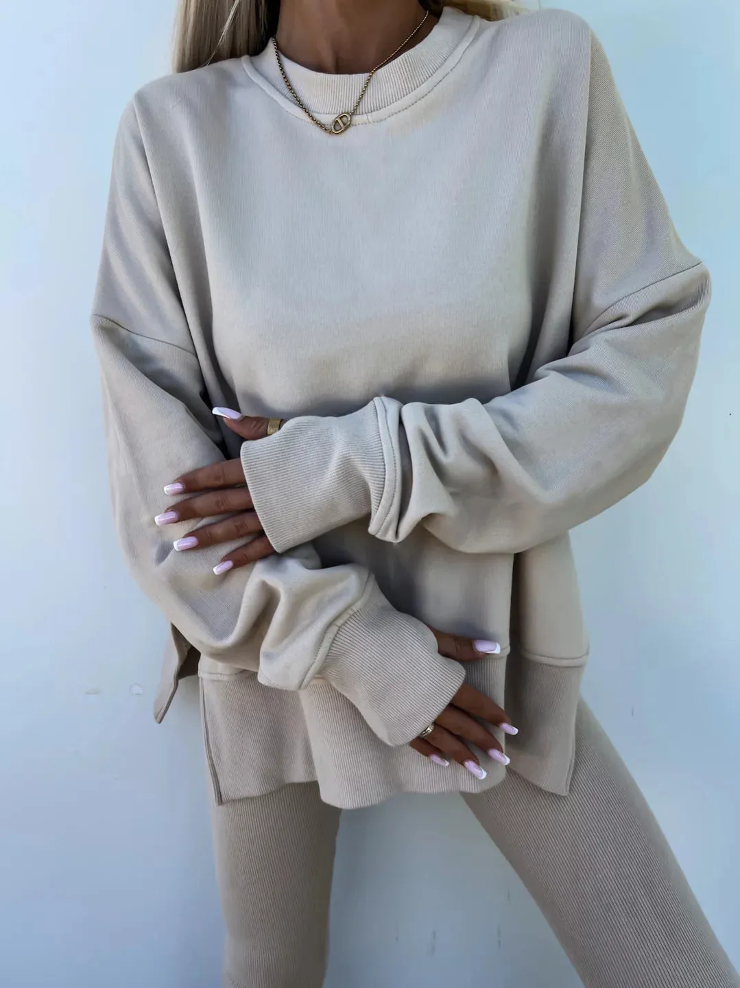Relaxed Chic Long Sleeve Top and Leggings Two-Piece Set